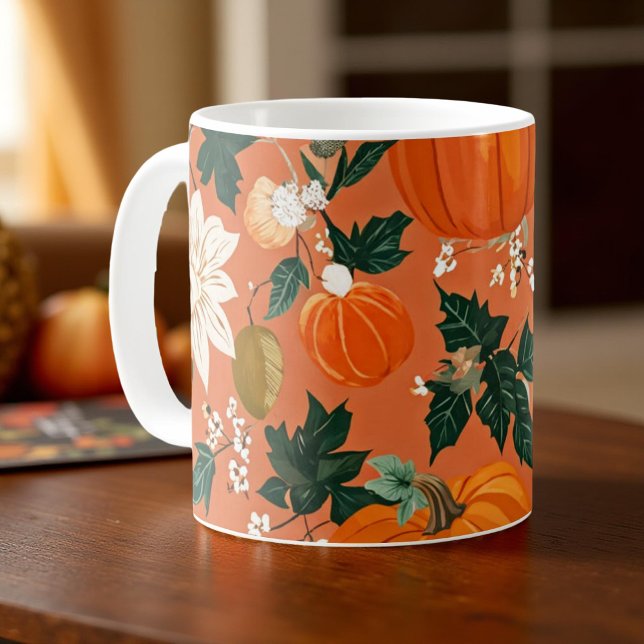 Pumpkin Mug Orange Watercolor Fall Leaves  (Creator Uploaded)
