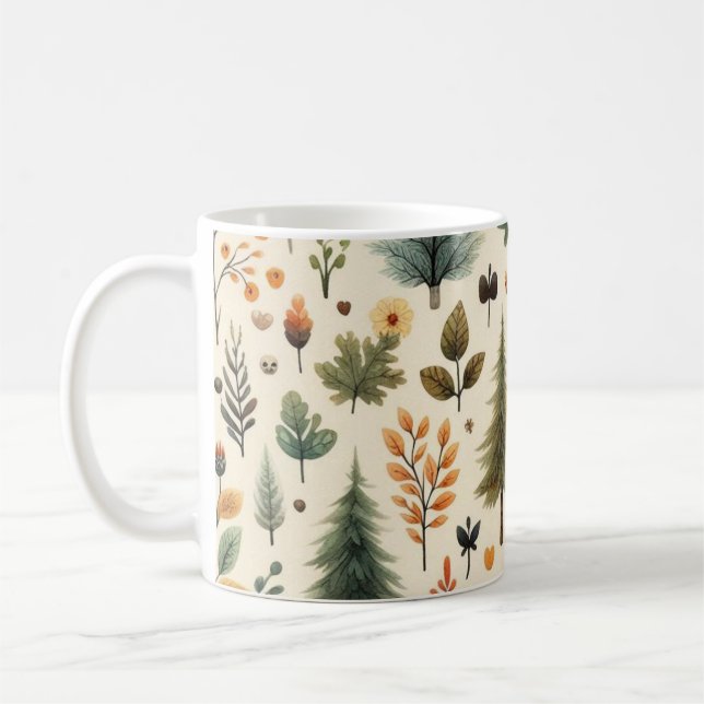 Pumpkin Mug Watercolor Fall Leaves  (Left)