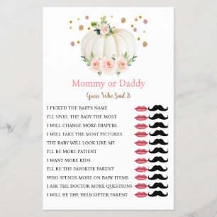 Pumpkin Mummy or Daddy Girl Fall Baby Shower Game Flyer