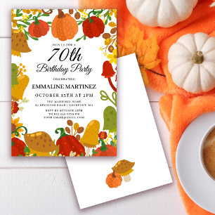 Pumpkin Mushroom Forest Fall 70th Birthday Invitation