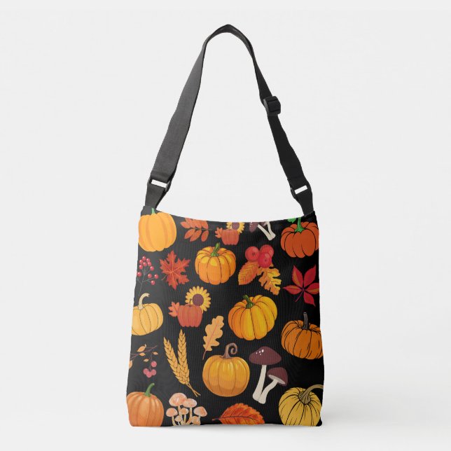 Pumpkin mushrooms fall autumn Thanksgiving pattern Crossbody Bag (Front)