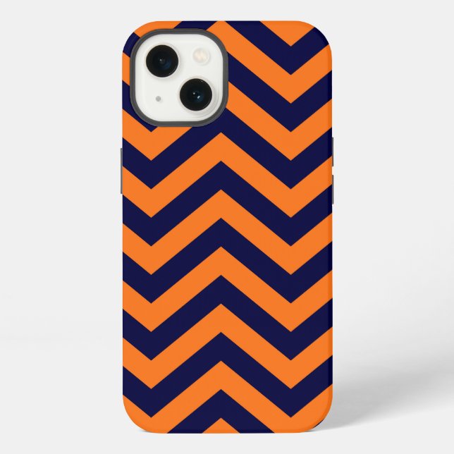 Pumpkin, Navy Blue Large Chevron ZigZag Pattern iPhone Case (Back)