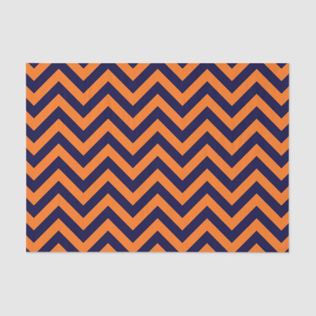 Pumpkin, Navy Blue Large Chevron ZigZag Pattern Tissue Paper (Front)