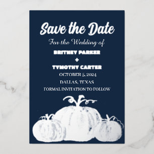 Pumpkin Navy Blue Silver Photo QR Code Wedding