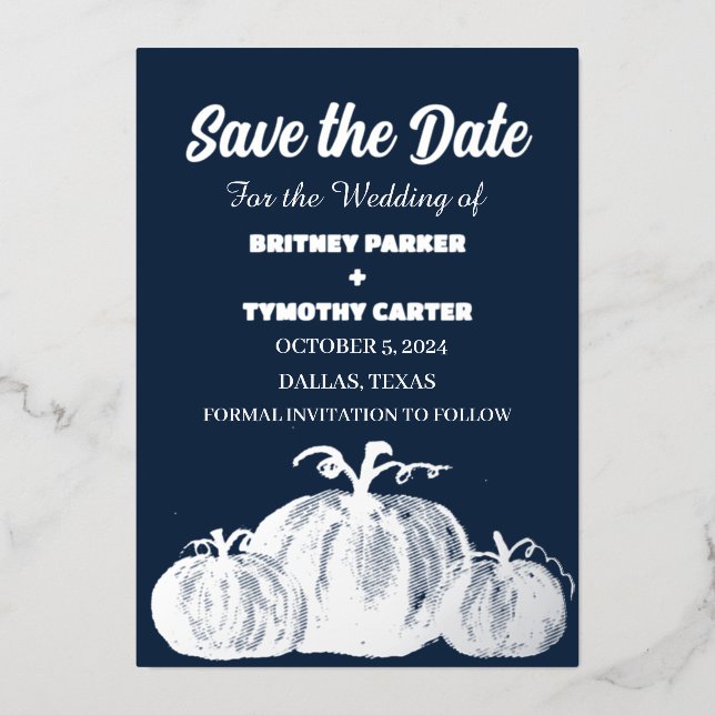 Pumpkin Navy Blue Silver Photo QR Code Wedding (Front)