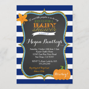 Pumpkin Navy Boy Baby Shower Invitation