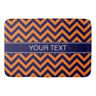 Pumpkin Navy LG Chevron Navy Blue Name Monogram Bath Mat