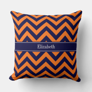 Pumpkin Navy LG Chevron Navy Blue Name Monogram Cushion