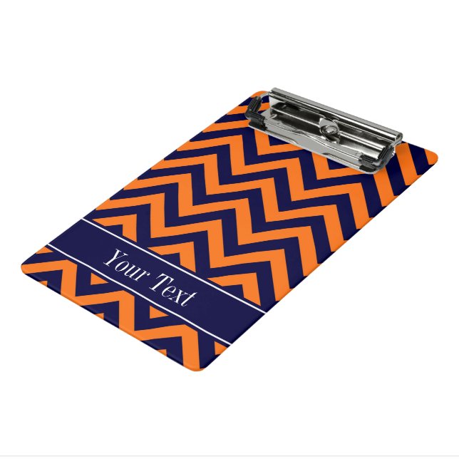 Pumpkin Navy LG Chevron Navy Blue Name Monogram Mini Clipboard (Angled3)