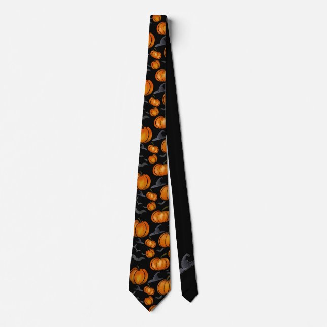 Pumpkin neck tie with witch hats and bats (Front)