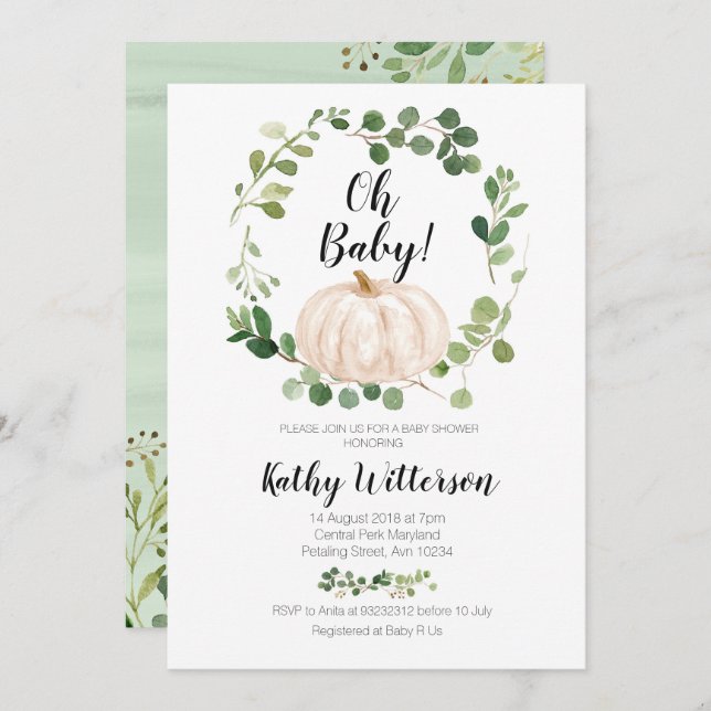 Pumpkin oh baby shower invitation (Front/Back)