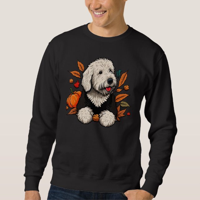 Pumpkin Old English Sheepdog costume on Bobtail Ha Sweatshirt (Front)