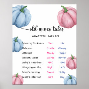 Pumpkin Old Wives Tales Gender Reveal Board  Poster