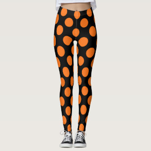 Pumpkin on Black Large Size Polka Dots Leggings