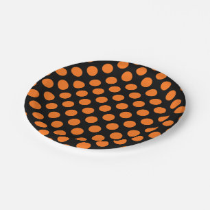 Pumpkin on Black Large Size Polka Dots Paper Plate