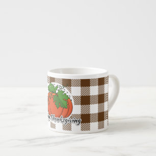 Pumpkin on Brown Plaid - Happy Thanksgiving Espresso Cup