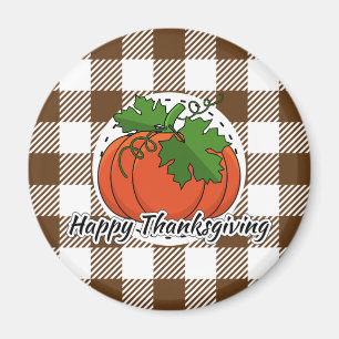 Pumpkin on Brown Plaid - Happy Thanksgiving Magnet