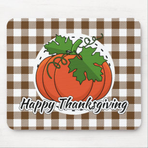 Pumpkin on Brown Plaid - Happy Thanksgiving Mouse Pad
