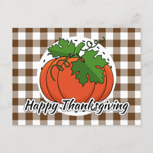 Pumpkin on Brown Plaid - Happy Thanksgiving Postcard