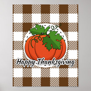 Pumpkin on Brown Plaid - Happy Thanksgiving Poster