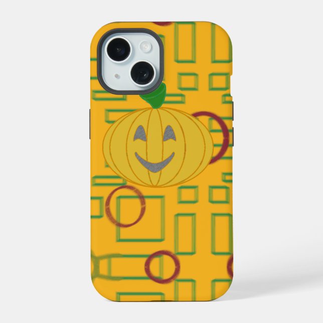 Pumpkin on Geometric Background iPhone 15 Case (Back)