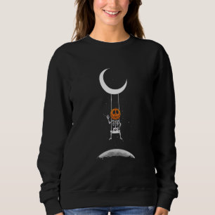 Pumpkin On Moon Swing Spooky Creepy Halloween Sweatshirt