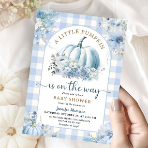 Pumpkin On The Way Baby Shower Boy Blue Fall Invitation