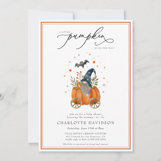 Pumpkin On The Way Fall Gender Neutral Baby Shower Invitation (Front)