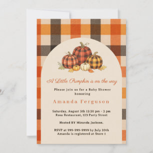 Pumpkin on the way fall orange plaid Baby Shower Invitation