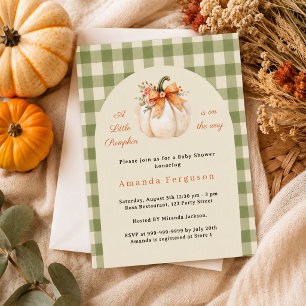 Pumpkin on the way fall sage plaid Baby Shower Invitation