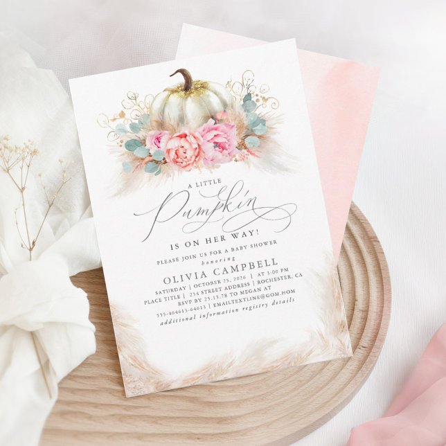 Pumpkin on the Way - Girl Baby shower Pink Fall Invitation (Creator Uploaded)