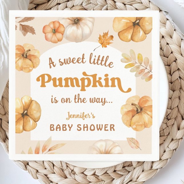 Pumpkin on The Way Retro Fall Baby Shower Paper Napkin (Creator Uploaded)