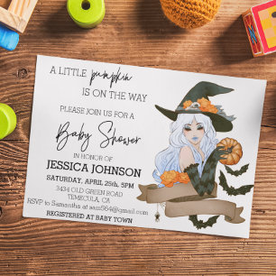 Pumpkin On the Way Witch Baby Shower Halloween Invitation
