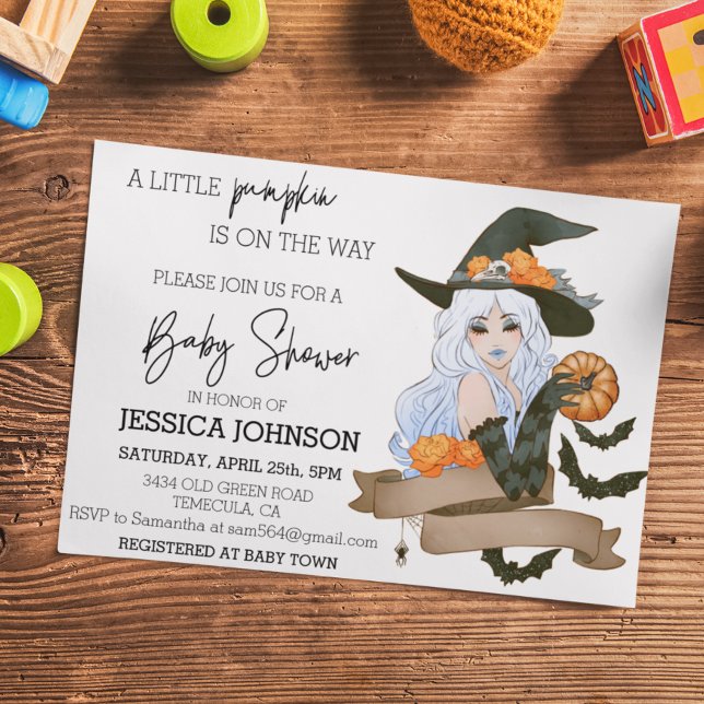 Pumpkin On the Way Witch Baby Shower Halloween  Invitation (Creator Uploaded)