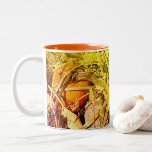Pumpkin On Vine Nature Art Two-Tone Coffee Mug