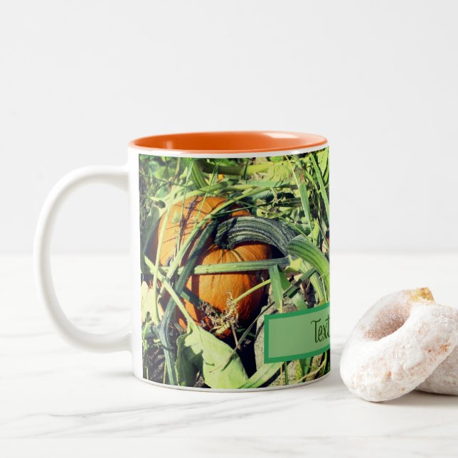 Pumpkin On Vine Nature Personalised Two-Tone Coffee Mug (With Donut)