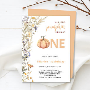 Pumpkin one fall first birthday invitation