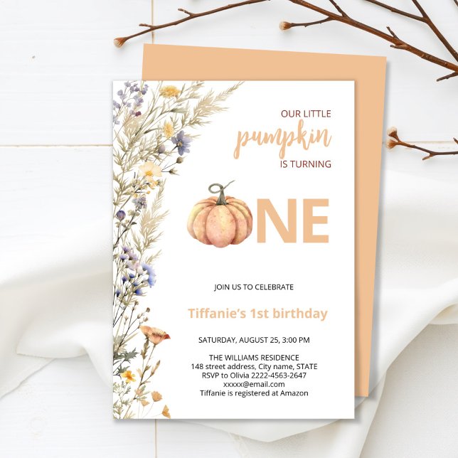 Pumpkin one fall first birthday invitation (Little Pumpkin Baby Shower Invitation – Fall Autumn Gender Neutral Invite)