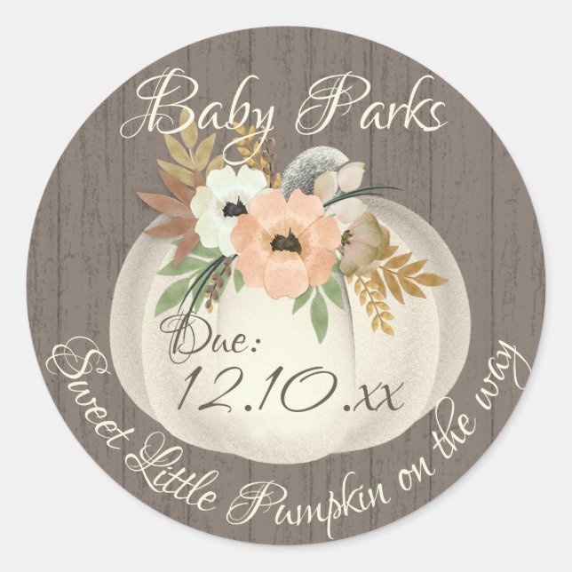 Pumpkin Orange and White Floral Classic Round Sticker (Front)