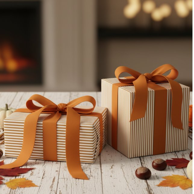 Pumpkin Orange and White Stripes Pattern Wrapping Paper (Modern & Classic Pumpkin Orange Wrapping Paper. Trendy Pumpkin Orange & White Chic Stripes Pattern)