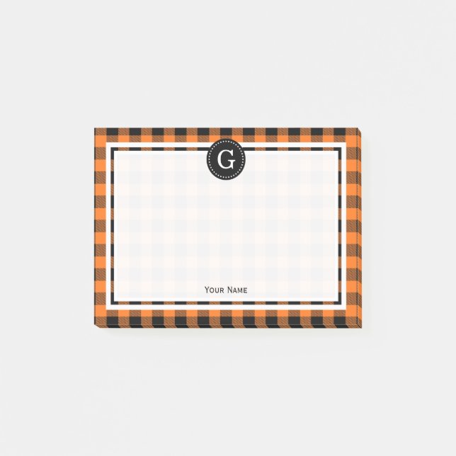 Pumpkin Orange Black Buffalo Plaid Check 1IR Post-it Notes (Front)