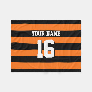 Pumpkin Orange Black Team Jersey Preppy Stripe Fleece Blanket