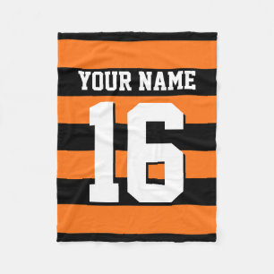 Pumpkin Orange Black Team Jersey Preppy Stripe Fleece Blanket