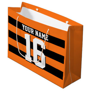 Pumpkin Orange Black Team Jersey Preppy Stripe Large Gift Bag