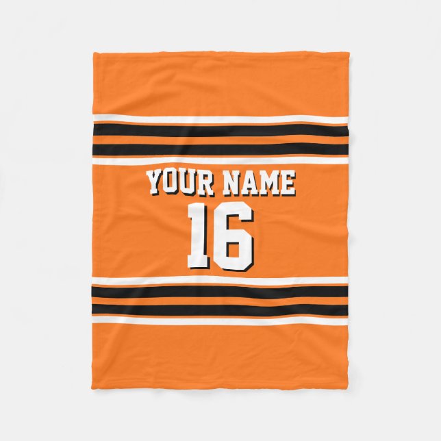 Pumpkin Orange Blk Team Jersey Custom Number Name Fleece Blanket (Front)