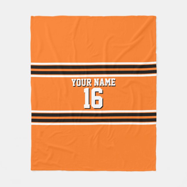 Pumpkin Orange Blk Team Jersey Custom Number Name Fleece Blanket (Front)