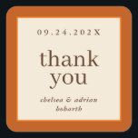 Pumpkin Orange Border Simple Fall Wedding Favour Square Sticker<br><div class="desc">Make a statement of understated elegance with this simple,  text-based autumn wedding favour thank you sticker label featuring a border of rich pumpkin and orange on ivory. Use the customisation option to change the colours and fonts to suit your wedding theme.</div>