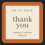 Pumpkin Orange Border Simple Fall Wedding Favour Square Sticker<br><div class="desc">Make a statement of understated elegance with this simple,  text-based autumn wedding favour thank you sticker label featuring a border of rich pumpkin and orange on ivory. Use the customisation option to change the colours and fonts to suit your wedding theme.</div>