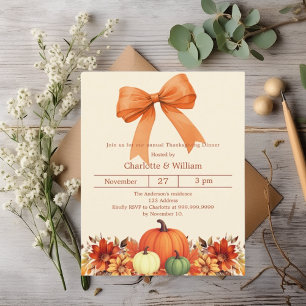 Pumpkin orange bow Thanksgiving Dinner invitation