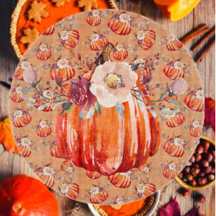 Pumpkin orange fall floral plaid check autumn cutting board